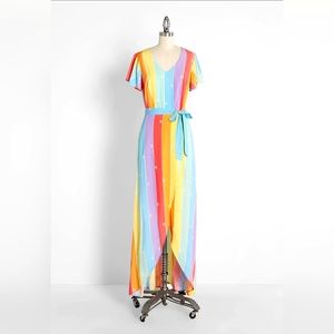 Modcloth x Collectif Thelma Rainbow Hearts Maxi Dress sz UK26/US22